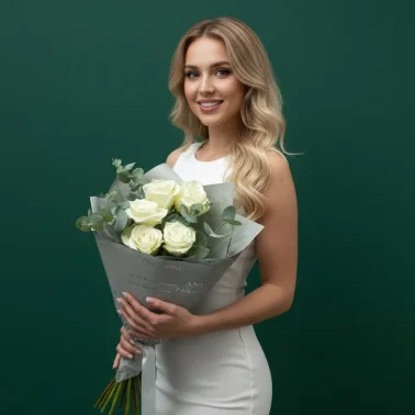 Букет  из белых роз «Лебёдушка»