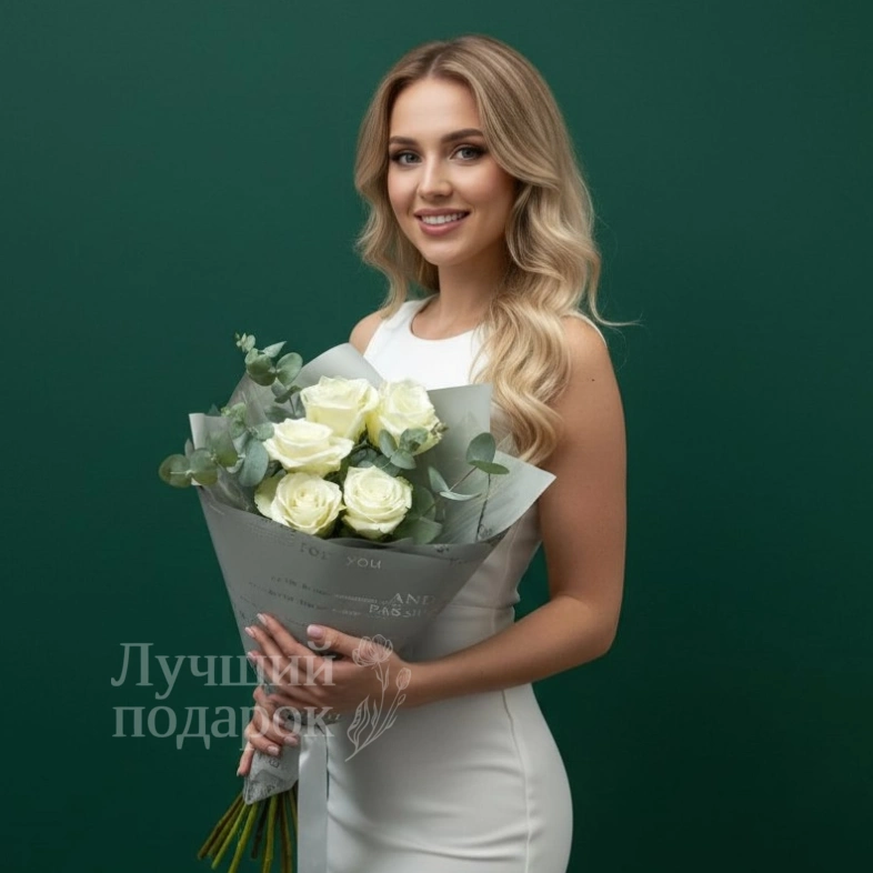 Букет  из белых роз &laquo;Лебёдушка&raquo;
