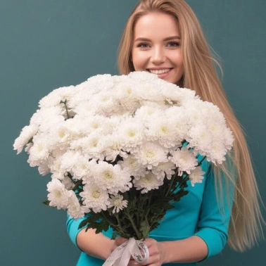 Кустовая хризантема, букет «Снежка»