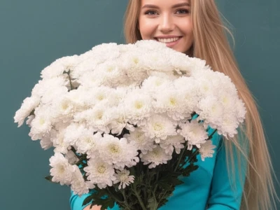 Кустовая хризантема, букет «Снежка»