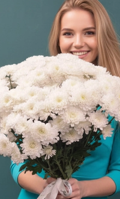 Кустовая хризантема, букет «Снежка»